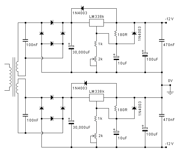 John Linsley-Hood LM338 Regulated Power Supply Schematic